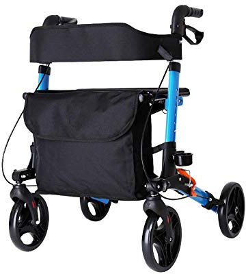 Andador, Andador liviano, Andador Plegable de 4 Ruedas con Bolsa de Asiento Ayuda de Movilidad para Adultos Mayores Silla de Transporte de Aluminio para Exteriores