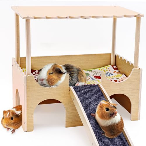 GHWMYD Meerschweinchen Haus aus Holz, Versteck für Zwerg Hamster Rennmäuse Degus Stachelmäuse Kaninchen, Kleine Haustiere Spielzeug Zubehoer (1 Treppen)