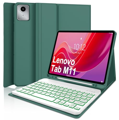 WINCHKING Funda Teclado para Lenovo Tab M11 11 Pulgadas 2024 | Iluminación de 7 Colores, Magnético Bluetooth Teclado Funda para Tablet Lenovo Tab M11 11 2024, QWERTY Español Ñ, Verde