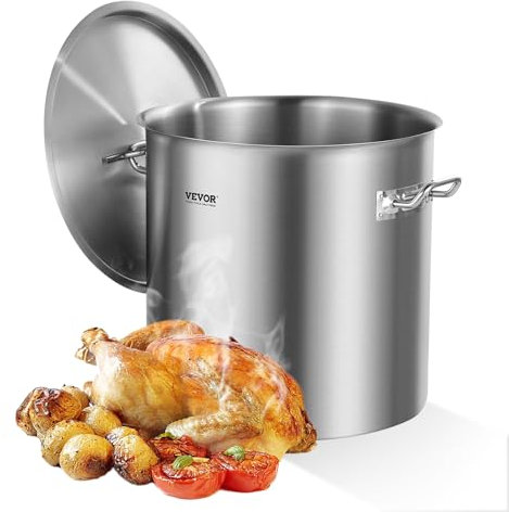 VEVOR Olla Grande de Acero Inoxidable 50,1 L con Tapa y Asa, Comercial Resistente con Tratamiento de Lijado para Eventos de Grupos Grandes, Plateado, 395 x 405 mm