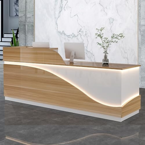 PVYGDXYI Große Empfangstheke Empfangstheke Moderne Empfangstheke mit LED-Beleuchtung Kassen-Theke mit abschließbarer Schublade und L-Trennwand (Natur, 120 cm)