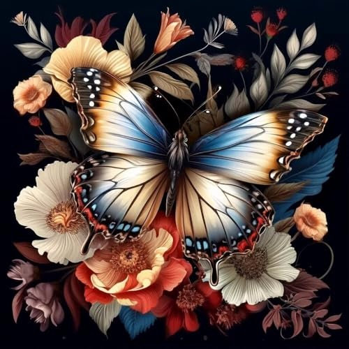 Malen Nach Zahlen Erwachsene Blume Schmetterling, DIY Kreativ Set Erwachsene, 100x100cm Malen Nach Zahlen Kinder und Anfänger, mit Pinseln und Acrylfarben Handgemalt Ölgemälde Leinwand, Decor D-810