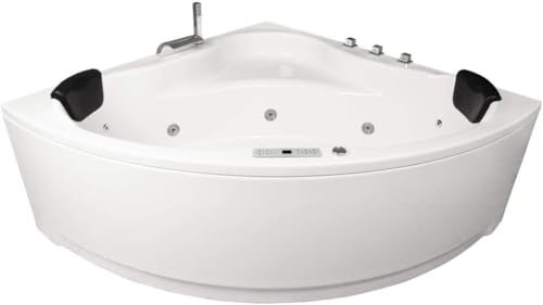 Whirlpool Badewanne Karibik Profi 150x150 cm – 21 Düsen, LED, Heizung, Ozon, Bluetooth, Radio – Mit Messing Armaturen – Eckwanne Made in Germany – Spa für 2 Personen
