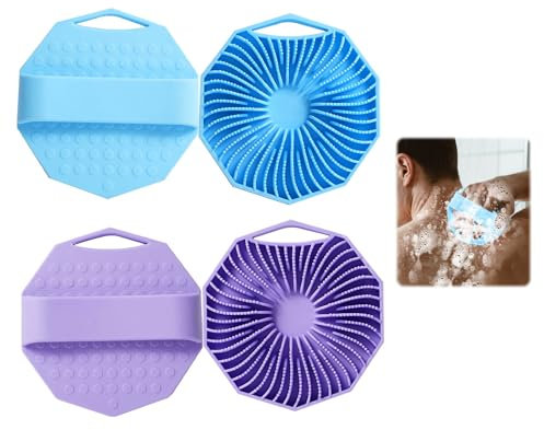Silicone Shower Scrubber,2PCS Silicone Loofah Body Back Scrubber,Antimicrobial Exfoliating Handheld Brushes for Women Men Babies Sensitive Skin