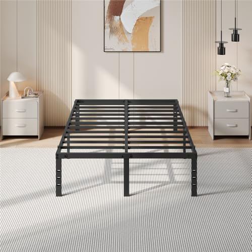 Yaheetech Bastidor de Cama Metálico Listones de Acero Espacio de Almacenamiento Bajo la Cama Fácil Montaje Cama Matrimonial 135 x 190 x 36 cm Negro