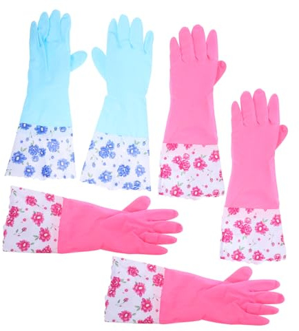 OUNONA 3pairs Thickened Cleaning Gloves for Kitchen and Dishwashing Reusable Long Hand Protection for Washing Dishes
