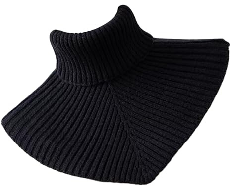 Asukohu All'aperto caldo lavorato a maglia collare tinta unita interno collo copre moda autunno collare per autunno e inverno moda spalla unica, Nero , Taglia unica