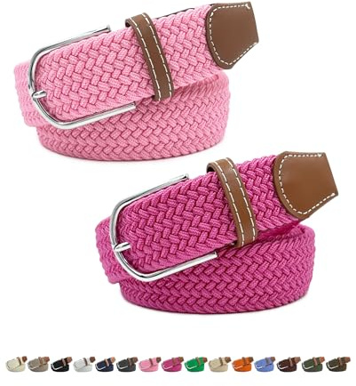 Myfunc 2 Pack No Holes Belts for Women Men Boy Girl, Jeans Pants Dress Elastic Stretchy Golf Braided Belt