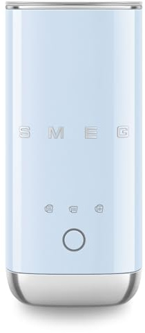 Smeg, Montalatte Elettrico MFF02PBEU, 3 Funzioni Bevanda, Frusta Removibile, Rivestimento Ceramico Antiaderente, 500 W, Azzurro Pastello