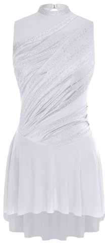 TiaoBug Damen Eiskunstlauf Kleider Ärmelloses Ballettkleid Geraffte Tanzkleider Rollkragen Ballett Tanz Gymnastik Body mit Skater Rock Wettbewerb Bekleidung