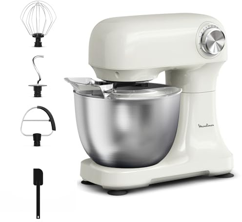 Moulinex - Bake Simple Robot Pâtissier compact fouet, batteur et crochet | Robot pâtissier capable de pétrir - Battre et fouetter pour réaliser pains - Brioches - Gâteaux et crèmes en toute simplicité