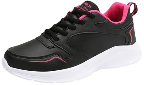 Generisch Sneaker da donna leggere, traspiranti, scarpe da ginnastica ortopediche, impermeabili, con tomaia in pelle, comode, per il tempo libero, Rosa acceso., 38 EU