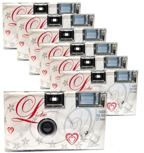 Lot de 7 appareils photo jetables Edition Love & Cœurs, avec flash, piles et film (lot de 7, 27 prises chacune, 35 mm, couleur)