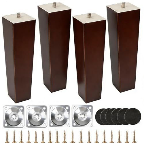 CxutSa 8inch Wooden Furniture Legs 20cm Sofa Legs Set of 4 Solid Wood Chair Legs Table Legs Walnut Furniture Replacement Feet with Mounting Plates Screws Non-Slip Mat for Bed Couch TV Cabinet