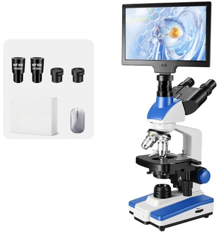 Lab Compound Trinocular Microscopes 40X-2500X Magnification with10 inch LCD,6MP Electronic Eyepiece, 0.5X CTV High Definition Adapter,Two-Layer Mechanical Stage,10X 25X Eyepiece