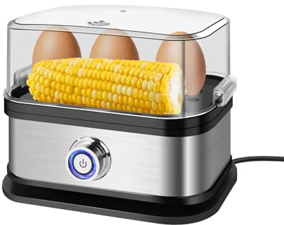 Bollitore per uova, 350 W, con misurino, vassoio rimovibile, 6 capacità cucina in acciaio inox (morbido, medio, duro, confezionato)