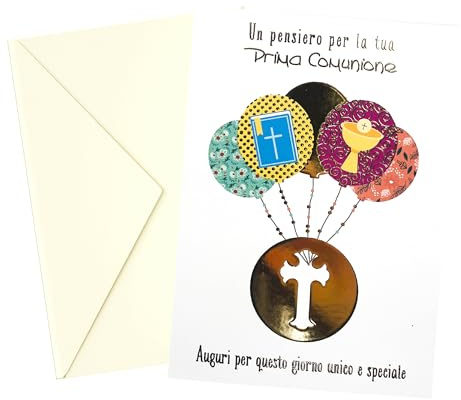 ICE TOYS Biglietto comunione formato 17 x 12 cm con Tasca Portasoldi Made in Italy (Comunione D)