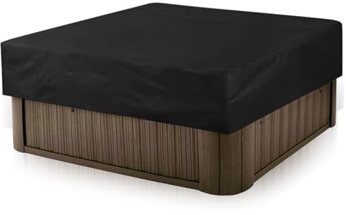 Cubierta para Piscina 220x220x85cm 210D Oxford Negra, Tapa de baño Caliente de jardín Todo Clima Funda para Piscinas y Bañera de Hidromasaje Impermeable Anti-UV Cortaviento para Exterior Jardín
