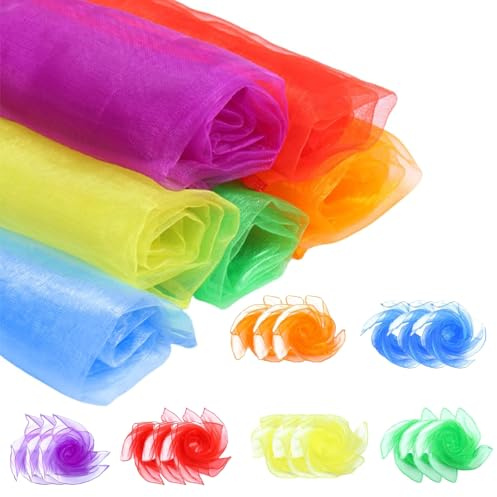 Bomxmon 18 Stück Jongliertücher 60x60cm, Bunte Chiffontücher Tanztücher, Weiche Seidentücher für Jonglieren, Tanzen, Sensorisches Spiel und Dekoration