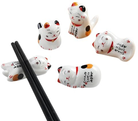 Merzio Cute Cat Chopstick Rest Set, Japanese Style Reusable Ceramic Holder, Dinner Tableware Stand for Sushi Noodle, Gift Set