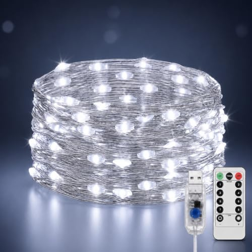 ZingBox LED Lichterkette USB, 5 M 50 LED, Weiß Kupferdraht Micro Lichterkette mit Fernbedienung 8 Modi Dimmen und Timer, Weihnachten Lichterketten für Schlafzimmer, Party, Hochzeit, Garten, Innen