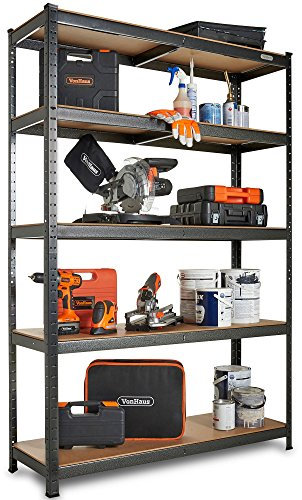 VonHaus Garage Shelving Units - 5-Tier Garage Storage Shelves with 1325KG Capacity - Extra Wide Shelving Units for Storage with Adjustable Layout - Heavy Duty Racking - 180 x 120 x 40 cm