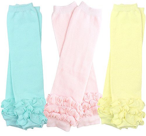 juDanzy 3 Pairs of girls baby Leg Warmers for newborn, infant, toddler, child (One Size, Yellow, Pink, Aqua)