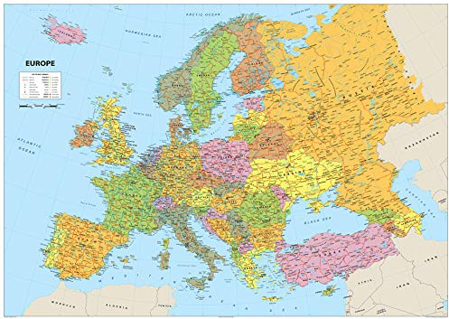 Tiger Moon A1 Europa Map – Politische Karte mit Glanzlaminat (A1 Größe 59,4 x 84,1 cm)