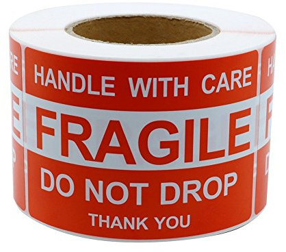 RBHK 4 x 6 Fragile Stickers Handle with Care Warning Packing/Shipping Labels, 500 Permanent Adhesive Labels Per Roll, 1 Roll
