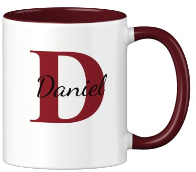 LOOXIS Personalisierte Tasse mit Namen bedruckt – 325 ml, Keramik, versch. Farben, Kalligraphie – Geschenkidee Männer, Frauen, Jahrestag, Geburtstag, Muttertag – Dunkelrot