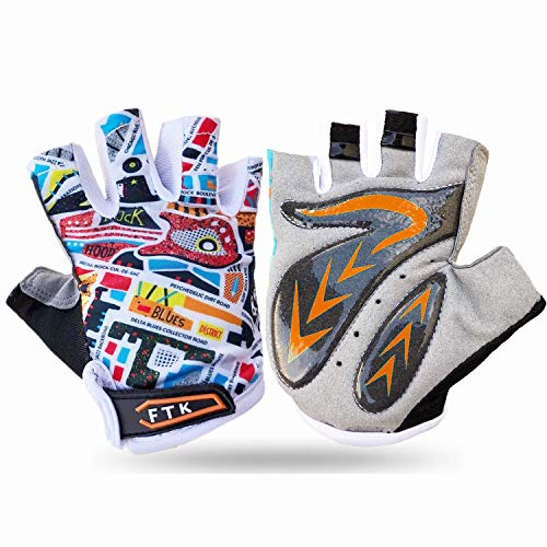 FINGER TEN Guanti MTB Bambino Ciclismo Corto Mezze Dita Bambini per 2-10 Anni Coppia, Guanti da Bicicletta per Bambine portivi per Bambino Antiscivoloper Long Keeper Ragazza Autunno Estate S Orange