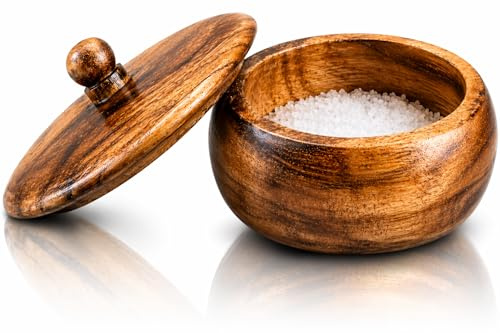 Azucarero decorativo de madera rústica con tapa de boca ancha para golosinas de golosinas para especias y condimentos, para servir tazón, para sal, especias, hierbas, hojas sueltas