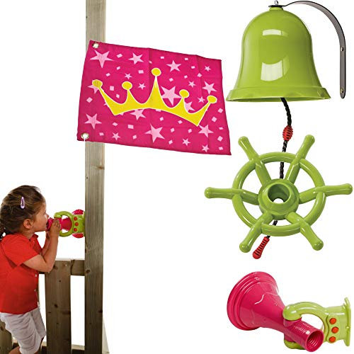 SPIELTURMKING Zubehörset Prinzessin/Pirat Spielturmzubehör Fahne Lenkrad Glocke Fernrohr (Prinzessin)