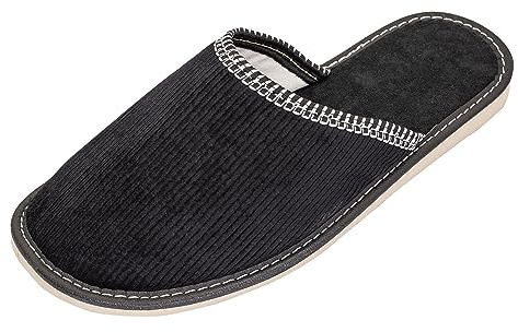 APREGGIO - Zapatillas de Hombre de Cuero - Suela de Goma Maciza - Cómodo de Llevar - Suave - Producto 100% Natural - Hecho a Mano (Negro, 45)