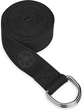 Gaiam Yoga Strap 8ft Stretch Band with Adjustable Metal D-Ring Buckle Loop - Exercise & Fitness Stretching for Yoga, Pilates, Physical Therapy, Dance, Gym Workouts (Black)