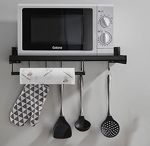 WXXT Étagère pour four à micro-ondes en aluminium avec 5 crochets Noir