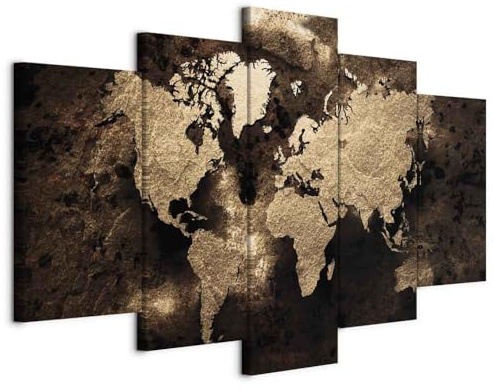 murando - Quadro in Rilievo Acrilico Handart 100x50 cm 5 Pezzi su Tela Strutturata - Quadri Componibili Moderni Soggiorno Grandi - Stampa Artistica Dipinta a Mano Decori - Mappa del Mondo k-A-0482-b-m