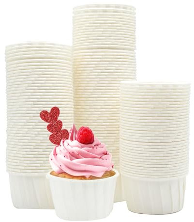 katbite Pirottini di carta per muffin, 150 pezzi, per matrimoni, compleanni, feste, bicchieri usa e getta, colore bianco