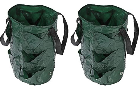 sourcing map Strawberry Grow Bag, 3 Gallon with 10 Side Planting Pockets, PE Hanging Round Plant Container, Dark Green Pack of 2