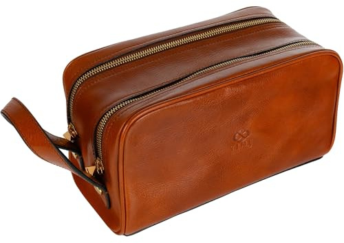 Kulturbeutel Leder Herren - Kosmetikbeutel - Waschtasche für Männer - 100% Echtleder - Hochwertige Kosmetiktasche Mann - Time Resistance