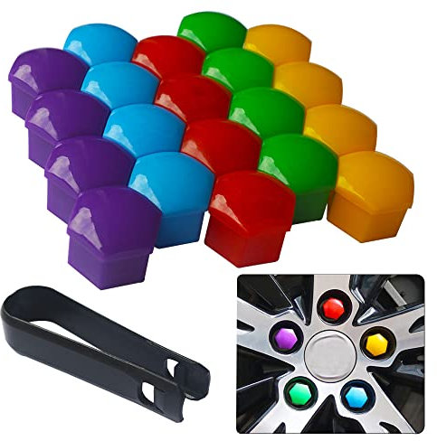 senvenelec 20 Pezzi universali da 17 mm in plastica Copri Dado Vite copridado per Auto Bulloni copriruota, bulloni Ruota 17 mm Tappi Dado a capocorda.con 1 Gancio per estrattore (Cinque Colori).
