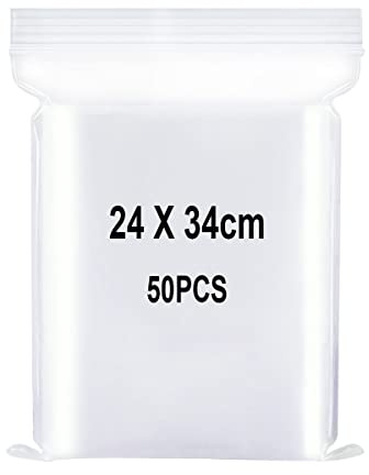 Sachets Plastique Transparents Refermables, Sac Scellé, Sac de Rangement, Sac de à Fermeture, S'appliquent aux Fournitures d'artisanat, Stockage de Vêtements etc. 24x34cm 50pièce