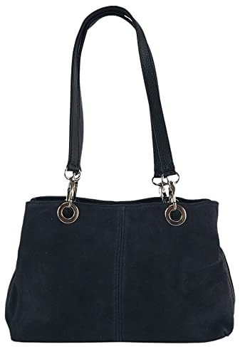 Sunsa Damen Handtasche, Schultertasche aus Blaue Wildleder. Trachtentasche/Dirndltasche