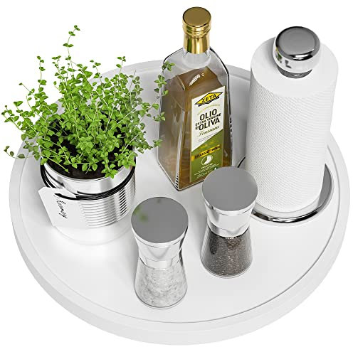Lazy Susan, Organizer da tavolo in bambù, bianco, 30,5 cm, antiscivolo, per tenere sale, pepe, spezie e olio d'oliva vicino ai fornelli, adatto per i piani di lavoro della cucina