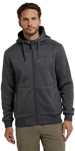 Mountain Warehouse Hoodie Hommes Nevis - Polaire Douce, Chaud, Confortable, Capuche Ajustable, Poches Avant Zip intégral - Marche, Course, Hiver Noir M