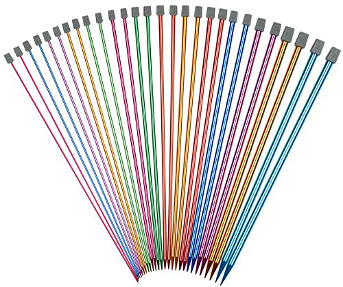 Coopay Long Lightweight Knitting Needles Set for Arthritis Hands - 35cm UK Size, Funky Colored Metal, 14 Pairs of Aluminum - Complete Set