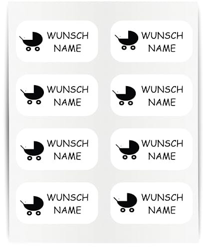 INDIGOS UG - Namensaufkleber Kinder Schule - 23x12mm - 60 Sticker - schwarz - Kinderwagen - Namensschilder für Wäscheetiketten - Aufkleber selbst gestalten - kein bügeln für Textilien personalisiert