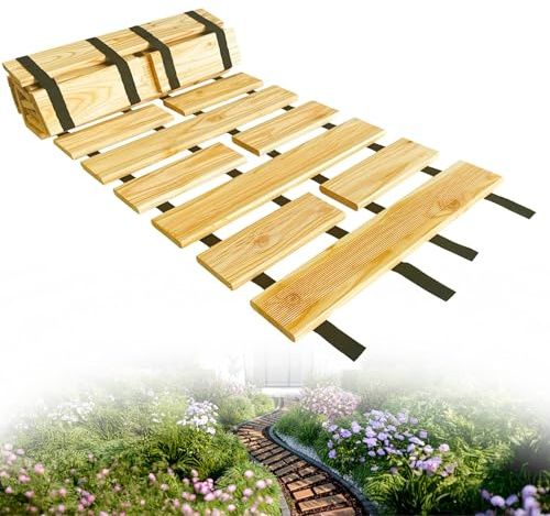 Floranica Gartenweg aus Holz 50 cm x 6 m Natur Rollweg Ausrollbarer Gehweg Gartentritte Holzweg aus Lärche rutschfeste Oberfläche durch Riffelung Holztritt für Hinterhof