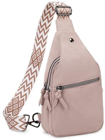 Suweir Sling Bag Damen Brusttasche Klein Crossbody Bag Wildleder Umhängetasche Frauen Bauchtasche Stylisch Schultertasche Sling Rucksack für Reisen, Radfahren, Wandern, Outdoorsport (Rosa)