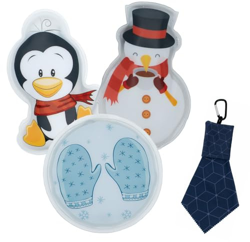 kda Handwärmer - 3er Sparpaket Set Taschenwärmer inkl. GRATIS Microfasertuch - verschiedenen Motive wiederverwendbar Kinder Erwachsene Winter Fingerwärmer Damen Kids Wintersport